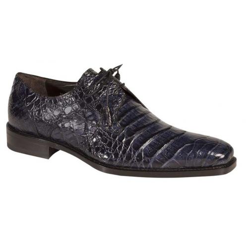 Mezlan "Anderson" Blue All-Over Genuine Crocodile Shoes With Crocodile Wrapped Tassels 13584-F.